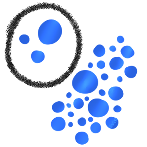  A black circle with 3 blue dots in it, and many more outside of it.